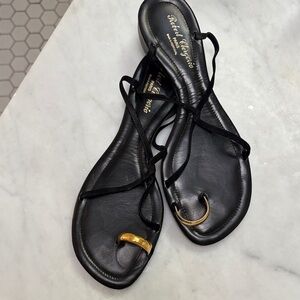 Robert Clergerie Black Sandals with Gold Accents